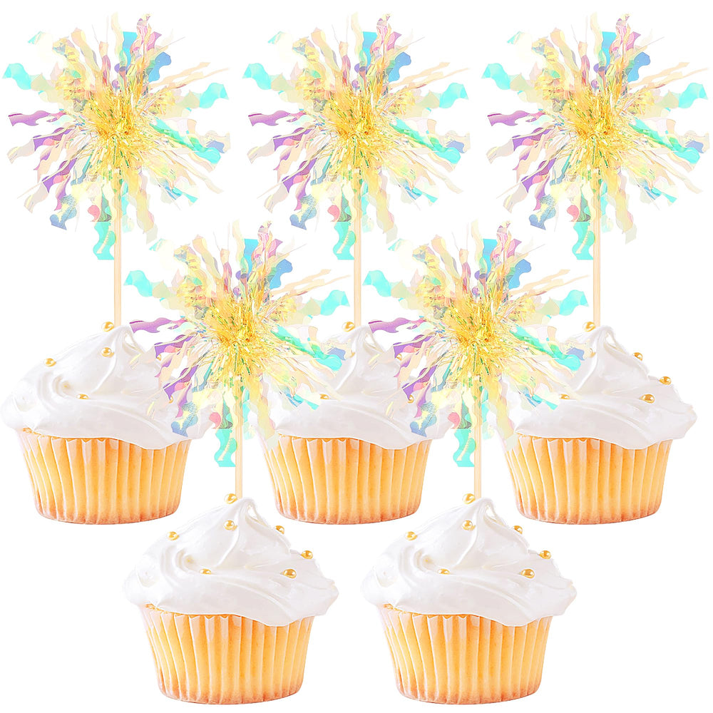 ZHUOWEISM foil firework cupcake topper enhances birthday dessert presentation