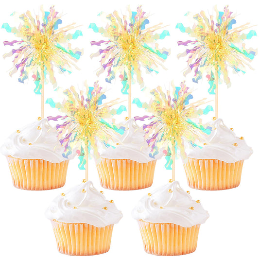 ZHUOWEISM foil firework cupcake topper enhances birthday dessert presentation