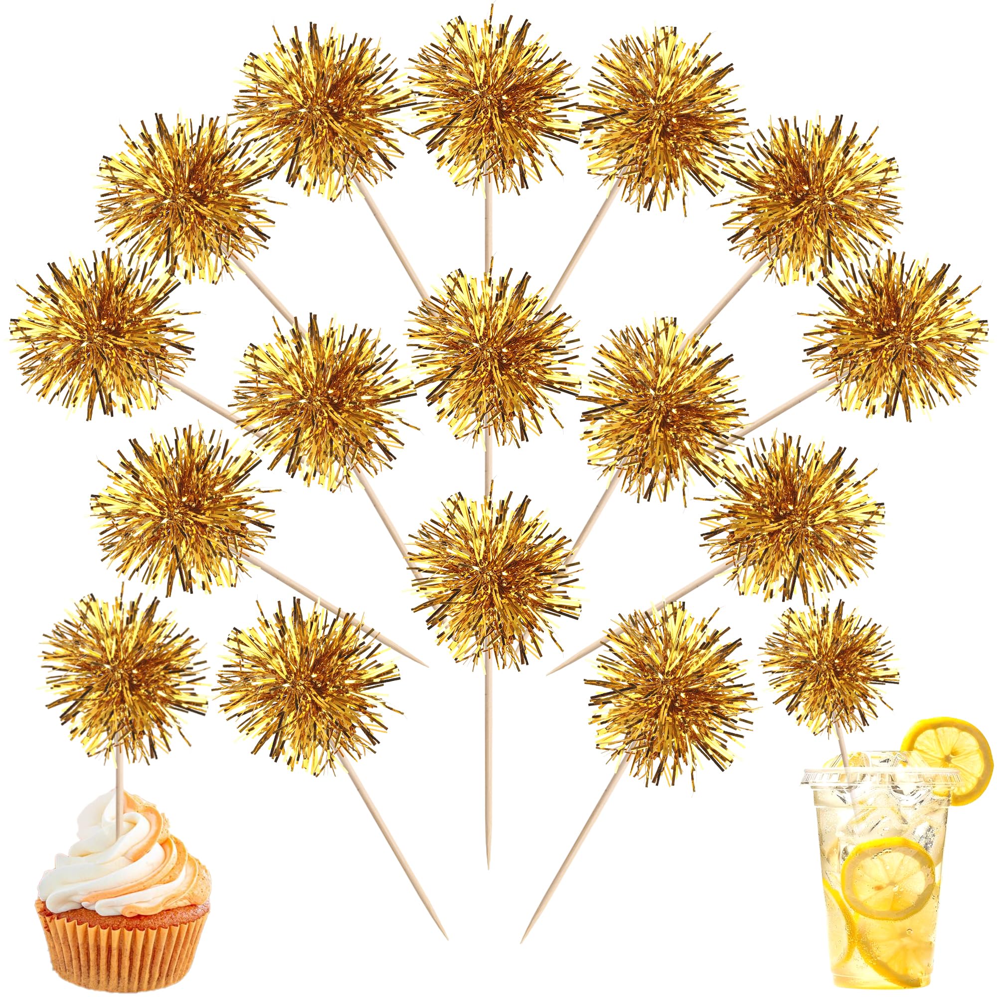 ZHUOWEISM foil firework cupcake toppers in gold add sparkle to cupcakes