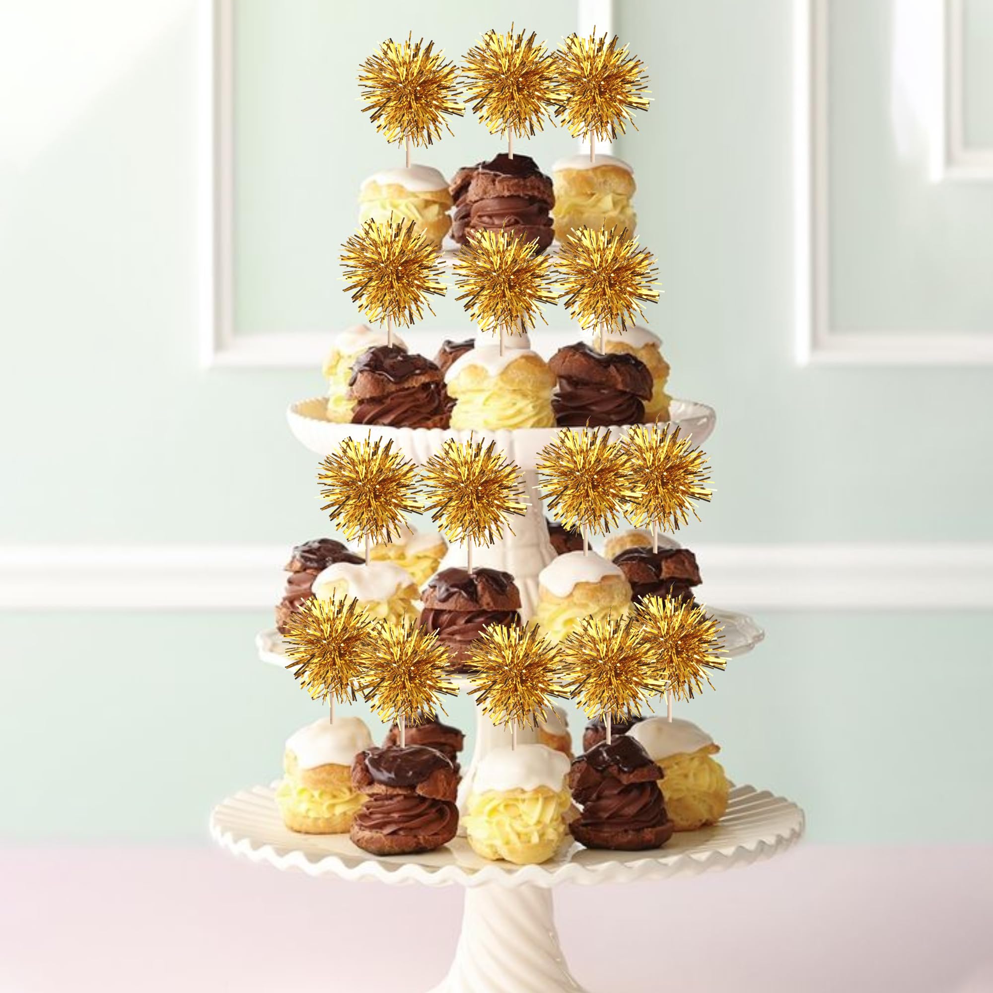 Gold firework toppers suitable for cupcakes, ice cream, and fruit