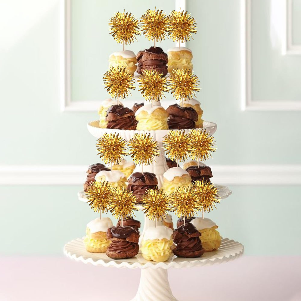 Gold firework toppers suitable for cupcakes, ice cream, and fruit
