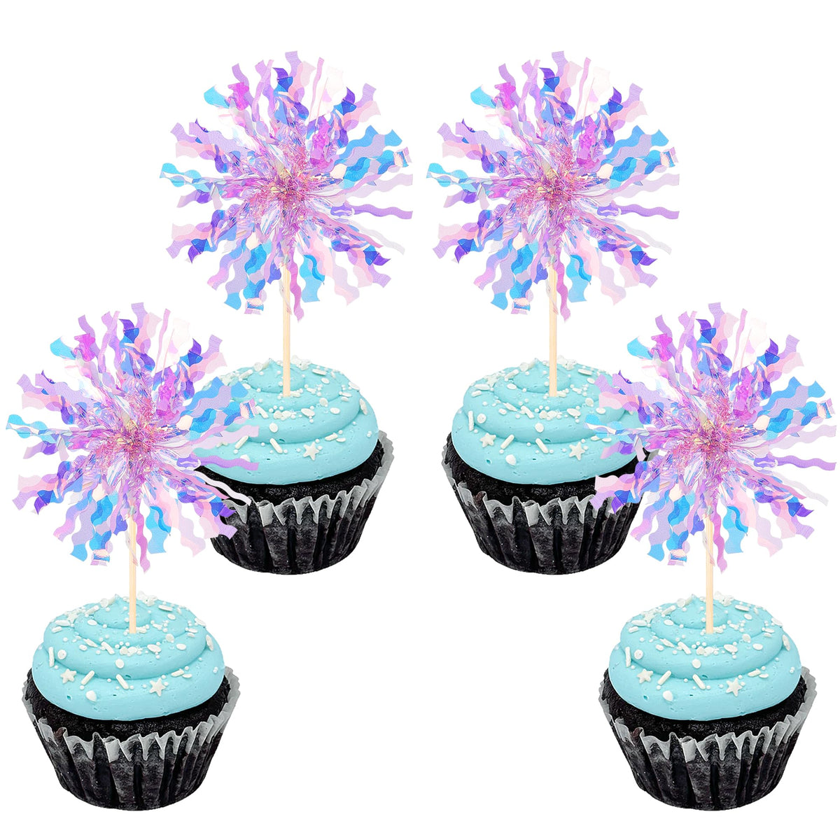 ZHUOWEISM foil firework cupcake toppers shine, adding festive sparkle to cupcakes.