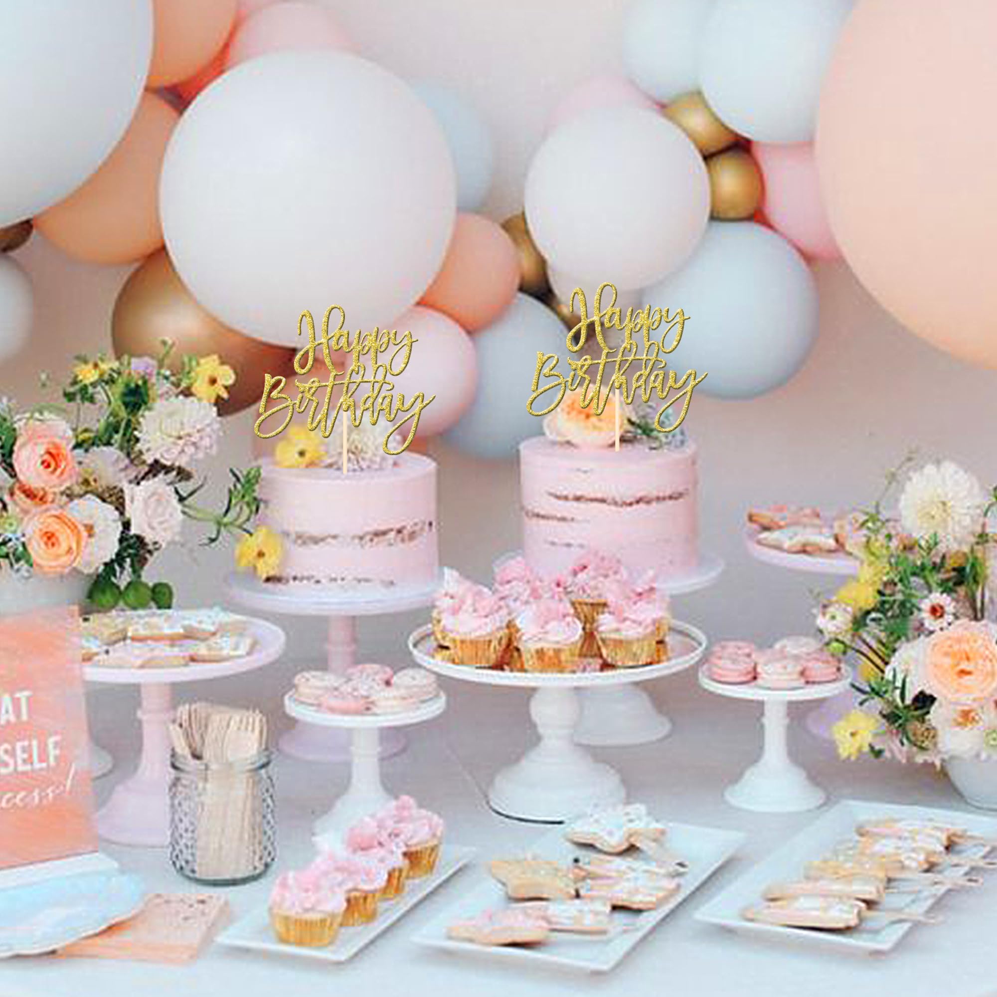 ZHUOWEISM glitter gold topper with food grade bamboo stick for desserts