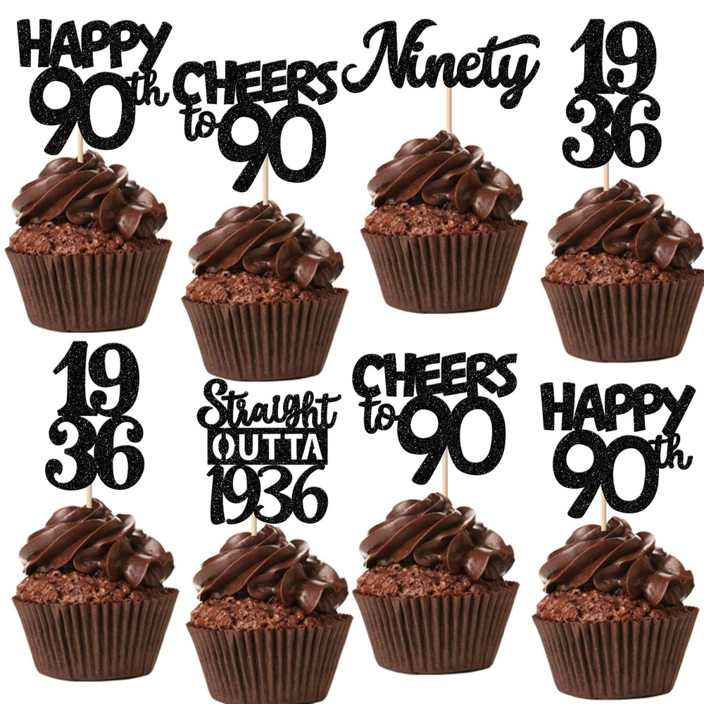 ZHUOWEISM glitter 90th birthday cupcake topper design A for festive desserts