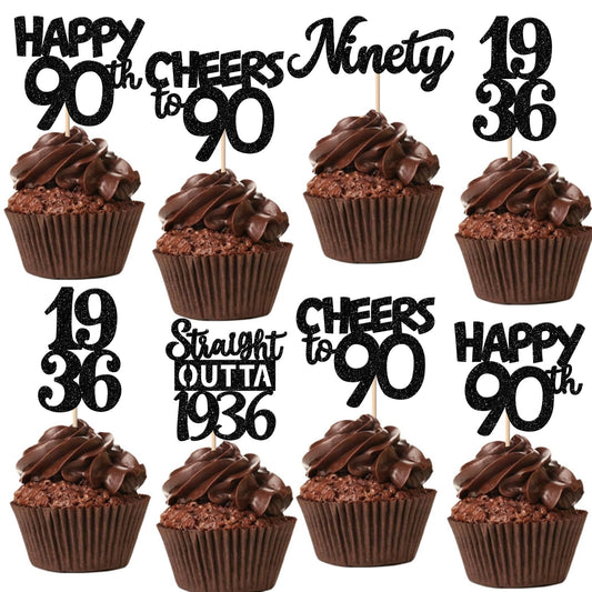ZHUOWEISM glitter 90th birthday cupcake topper design A for festive desserts