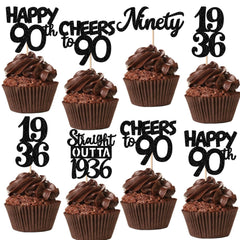 ZHUOWEISM glitter 90th birthday cupcake topper design A for festive desserts