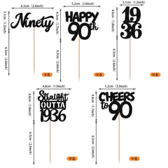 ZHUOWEISM glitter 90th birthday cupcake topper design B enhances party visuals on treats