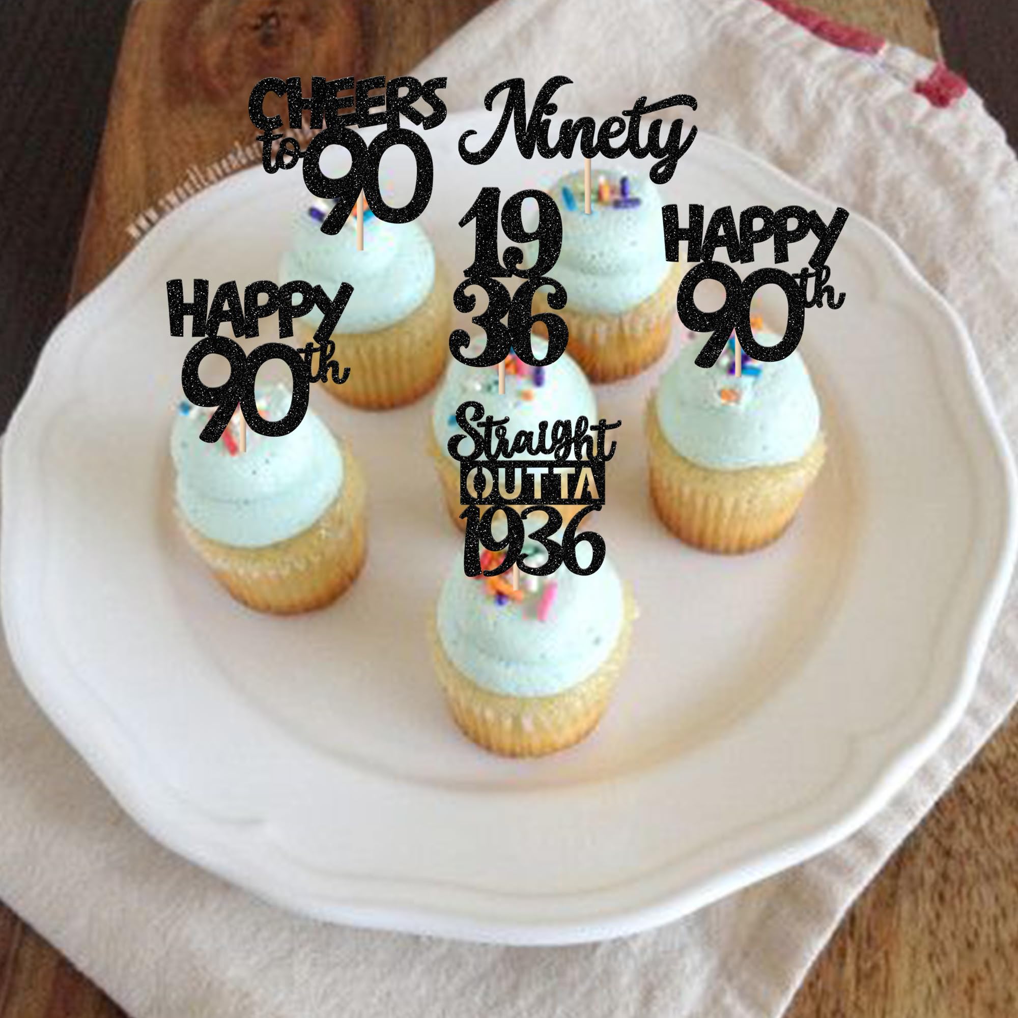 ZHUOWEISM glitter 90th birthday cupcake topper design E highlights milestone celebrations