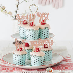 ZHUOWEISM glitter card stock toppers shine under lights on cupcakes and cakes.