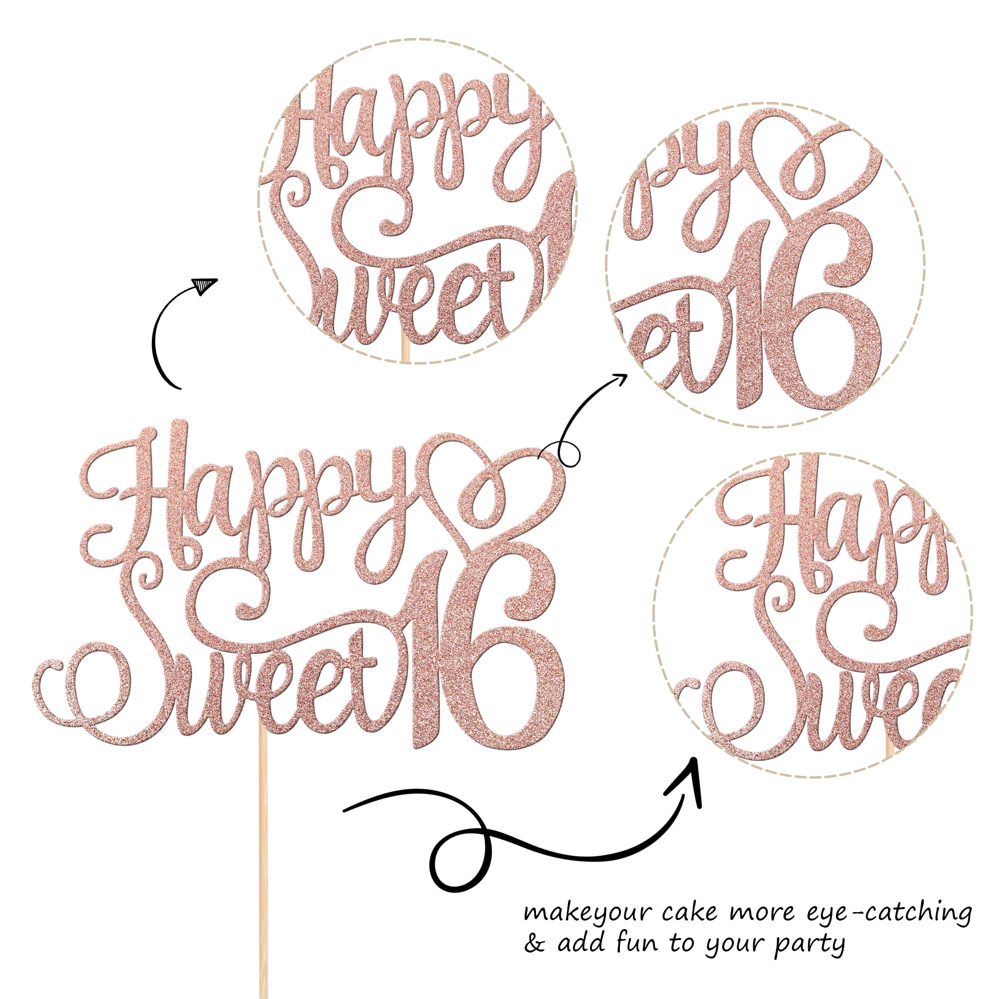 ZHUOWEISM Glitter card stock topper with stick ready to insert into dessert