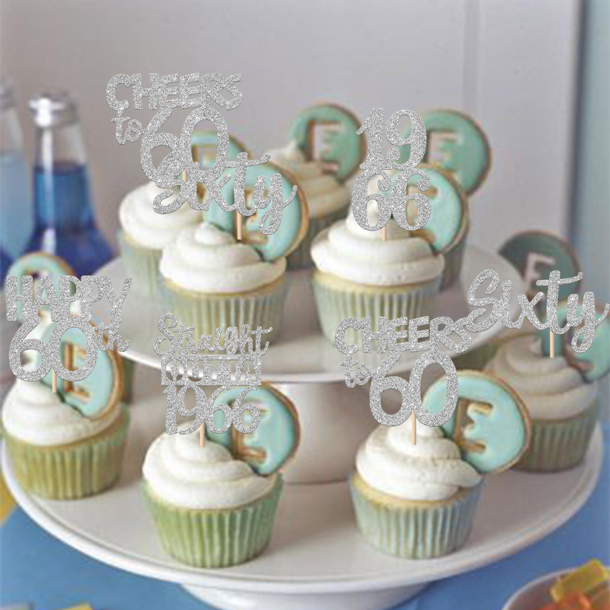 ZHUOWEISM glitter cupcake topper 60th theme boosts dessert appeal