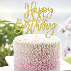 ZHUOWEISM glitter gold cake topper side view acts as a festive accent.