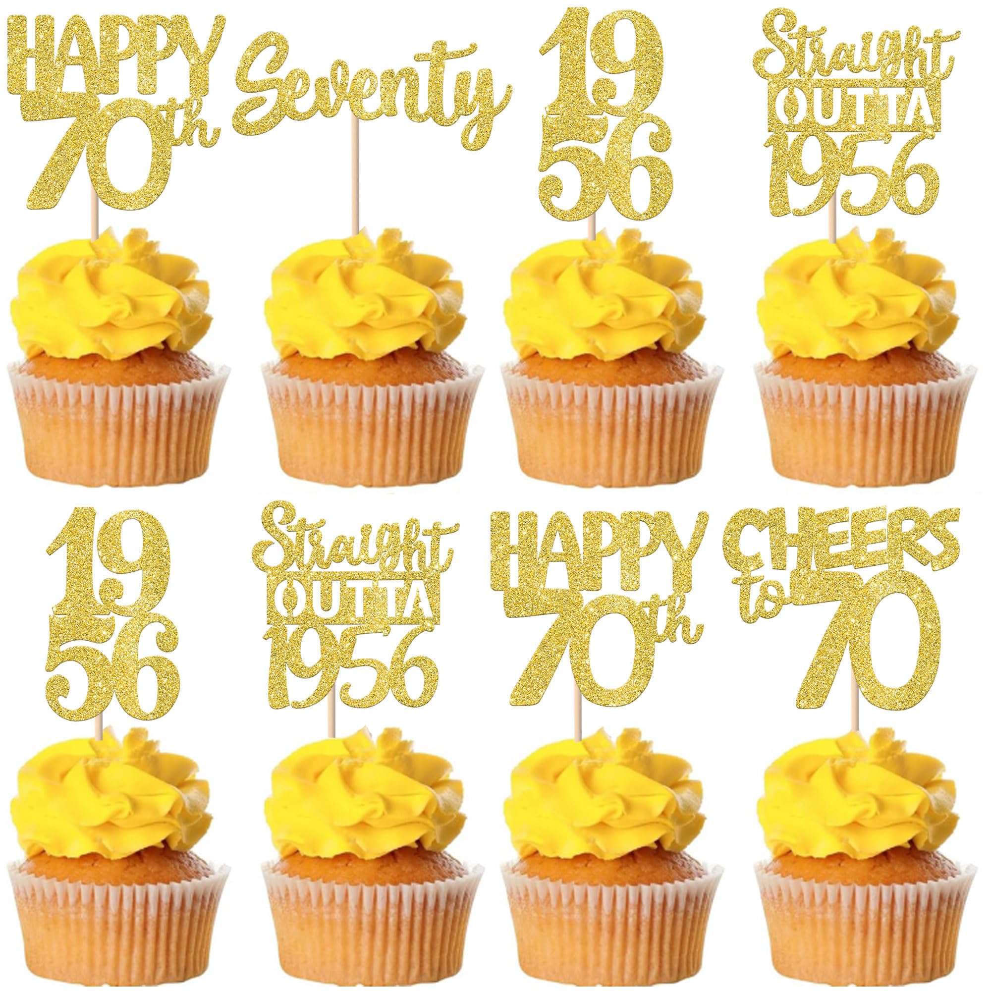 ZHUOWEISM gold glitter 70th birthday cupcake toppers design 1, ideal for standout cake decoration