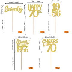 ZHUOWEISM gold glitter 70th birthday cupcake toppers design 2, enhances desserts at parties