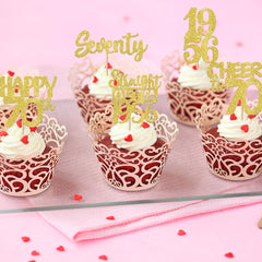ZHUOWEISM gold glitter 70th birthday cupcake toppers design 6, durable cardstock with shiny finish