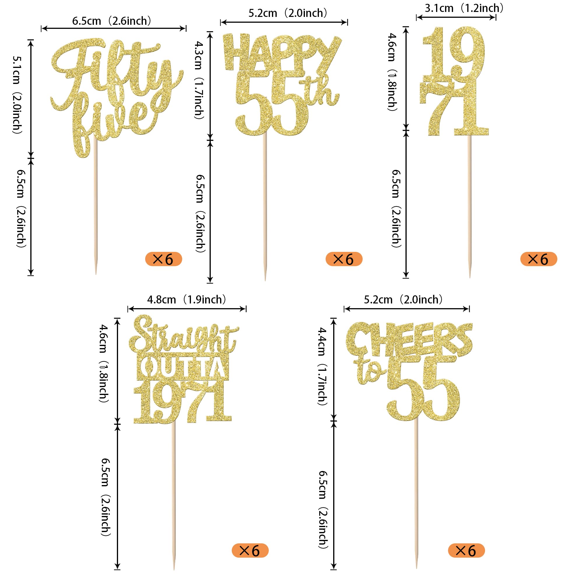ZHUOWEISM Gold glitter cupcake picks brighten desserts for anniversary celebrations and themed parties.