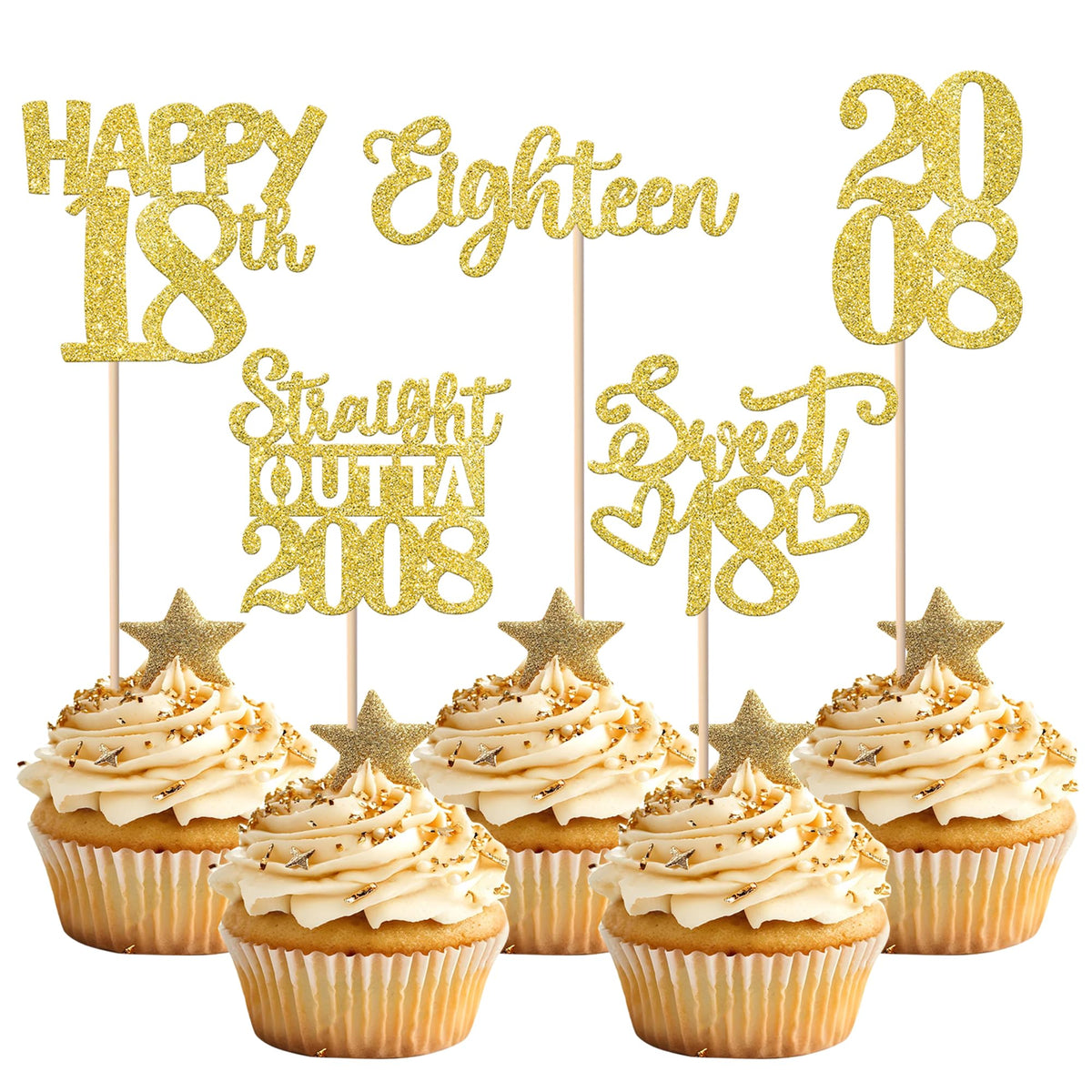 ZHUOWEISM gold glitter eighteen cupcake toppers to elevate birthday treats