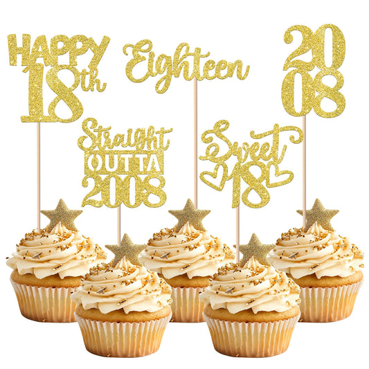 ZHUOWEISM gold glitter eighteen cupcake toppers to elevate birthday treats
