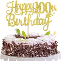 ZHUOWEISM Happy 100th Birthday cake topper glittering gold adds festive sparkle to the cake.