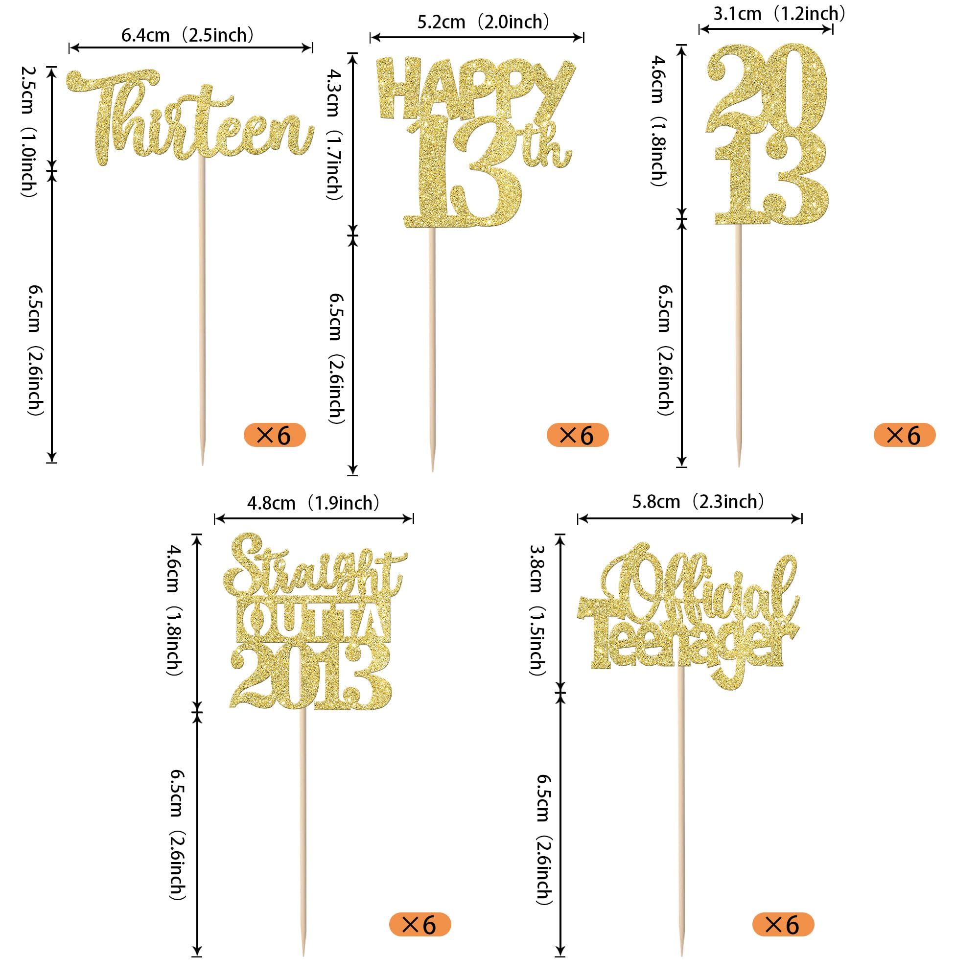 ZHUOWEISM 13th birthday gold glitter toppers brighten cupcakes with festive shine.