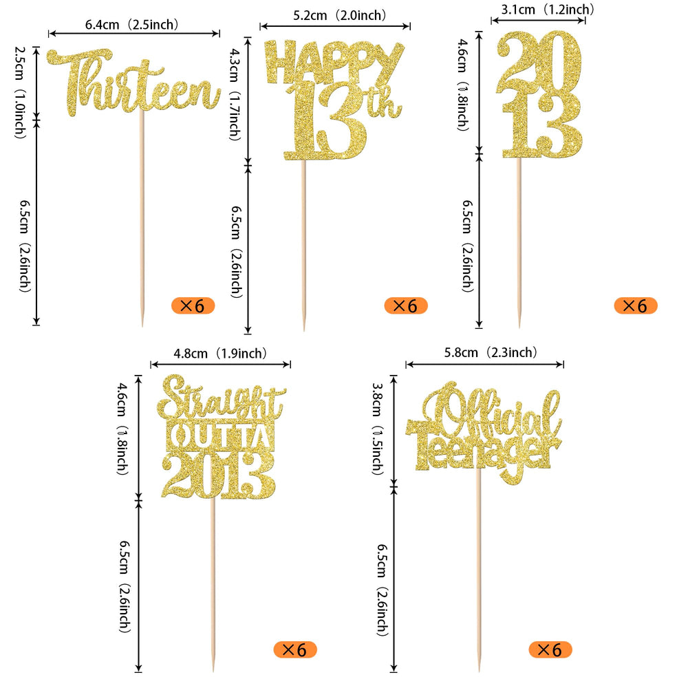 ZHUOWEISM 13th birthday gold glitter toppers brighten cupcakes with festive shine.