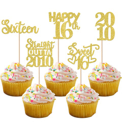 ZHUOWEISM gold glitter cupcake topper for 16th birthday party, adds festive shine to desserts.