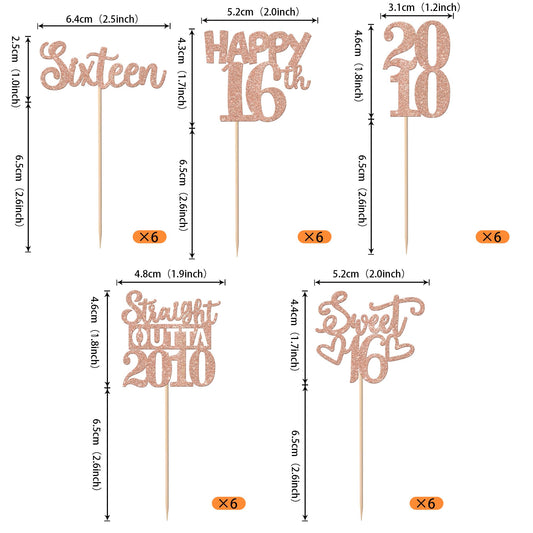 ZHUOWEISM Happy 16th cupcake toppers glitter rose gold for party cakes