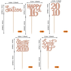 ZHUOWEISM Happy 16th cupcake toppers glitter rose gold for party cakes