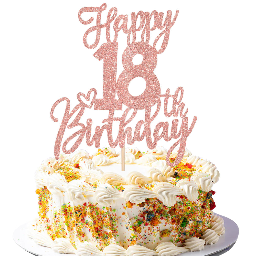 ZHUOWEISM Happy 18th Birthday glitter cake topper in rose gold, ideal for celebration