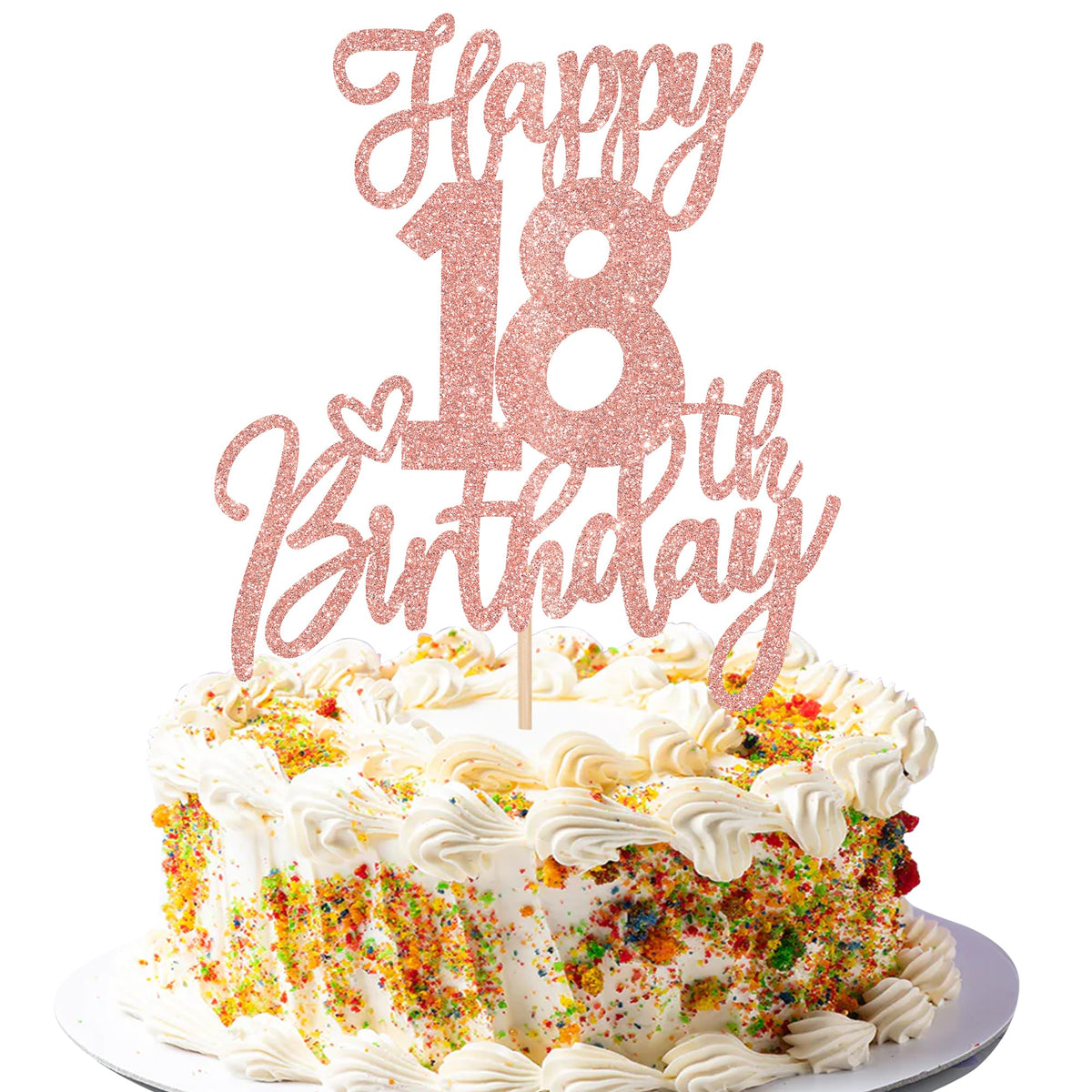ZHUOWEISM Happy 18th Birthday glitter cake topper in rose gold, ideal for celebration