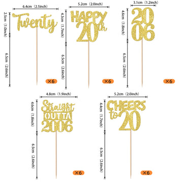 ZHUOWEISM 20th birthday cupcake picks with glitter for festive desserts