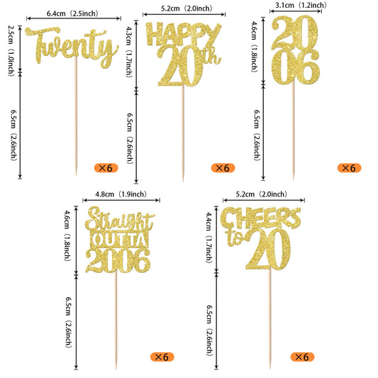 ZHUOWEISM 20th birthday cupcake picks with glitter for festive desserts