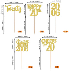 ZHUOWEISM 20th birthday cupcake picks with glitter for festive desserts