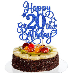 ZHUOWEISM Happy 20th Birthday Topper with blue glitter adds festive sparkle to cakes.