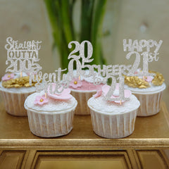 ZHUOWEISM happy 21st birthday cupcake picks with glitter shine