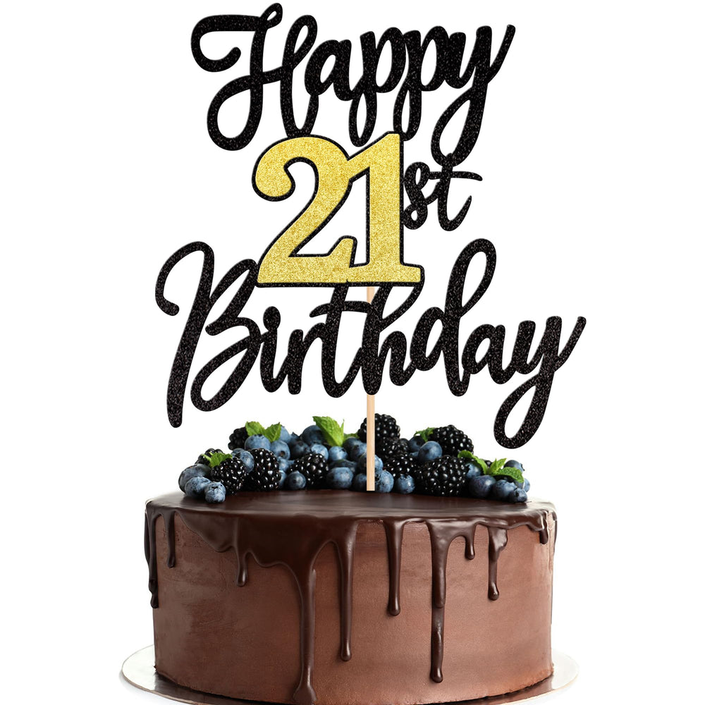 ZHUOWEISM Happy 21st Birthday Topper with black-gold glitter enhances cake presentation