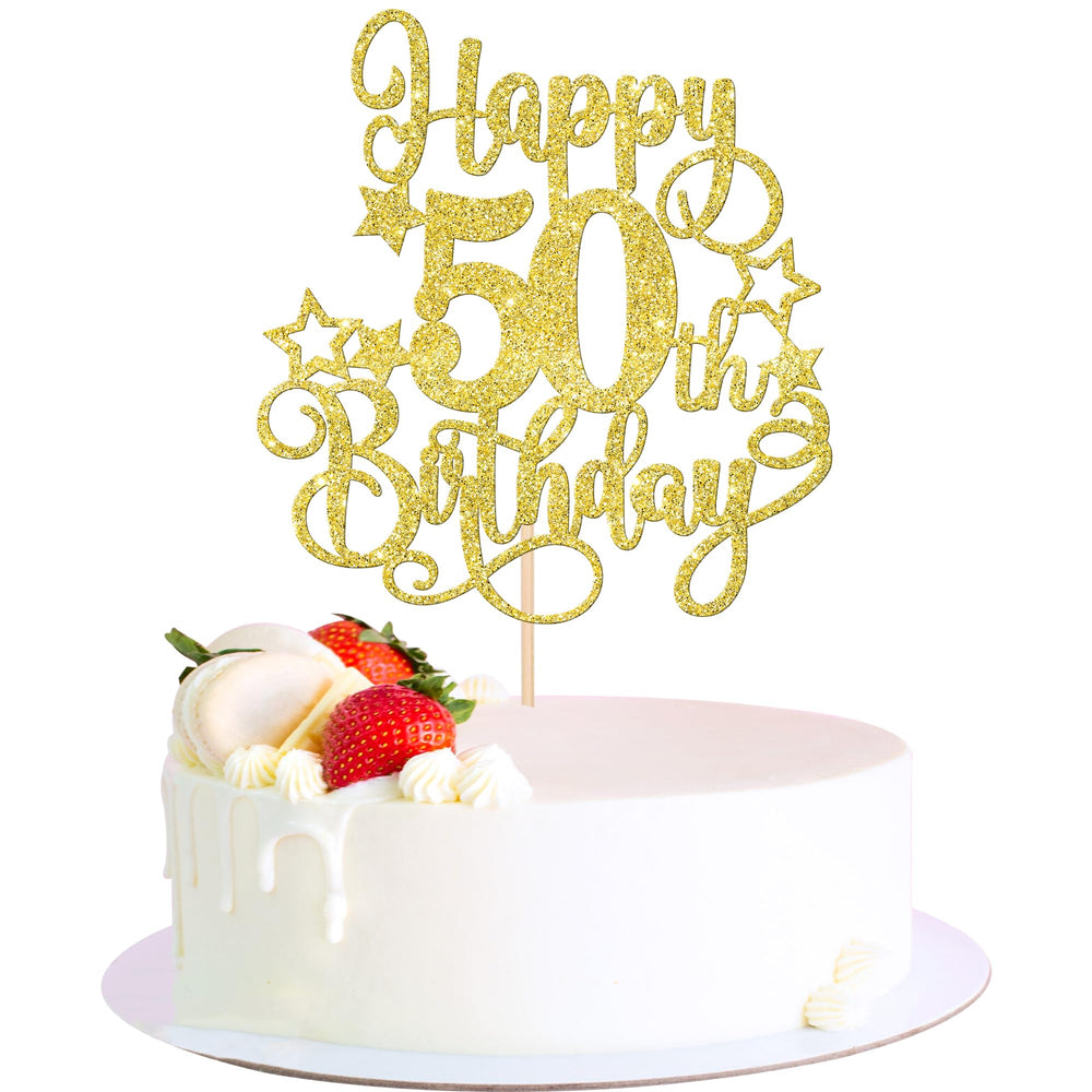 ZHUOWEISM glitter cake topper for 50th birthday adds festive sparkle to the cake
