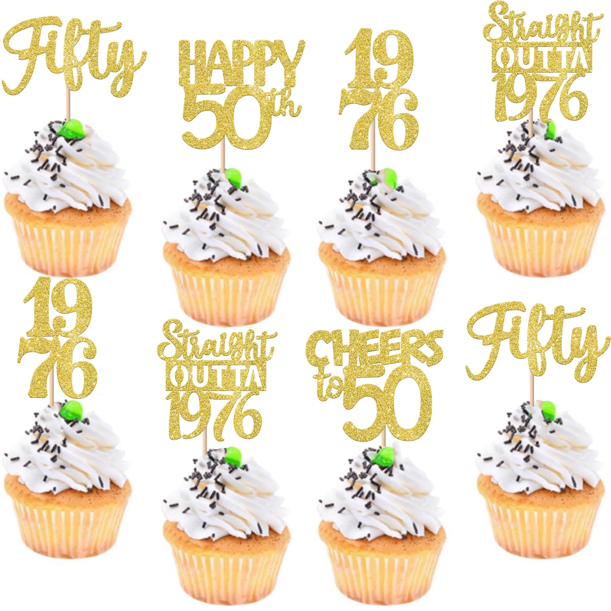 ZHUOWEISM gold glitter 50th birthday cupcake toppers for festive desserts