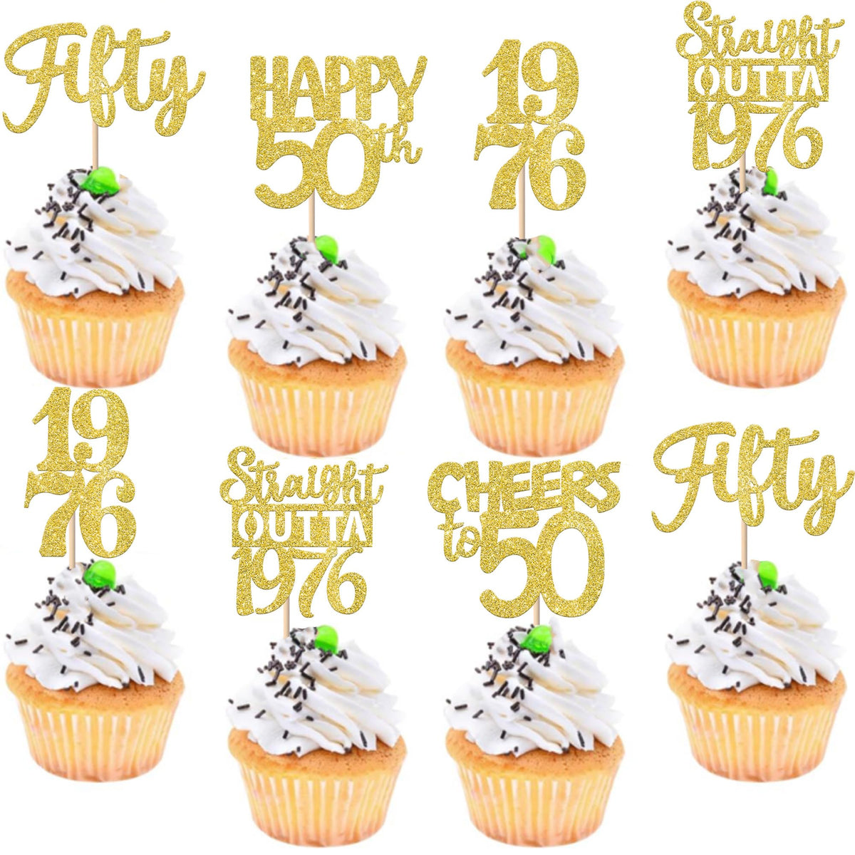 ZHUOWEISM gold glitter 50th birthday cupcake toppers for festive desserts