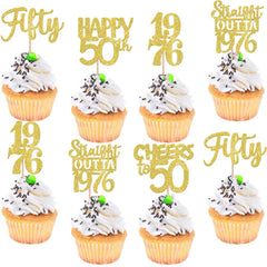 ZHUOWEISM gold glitter 50th birthday cupcake toppers for festive desserts