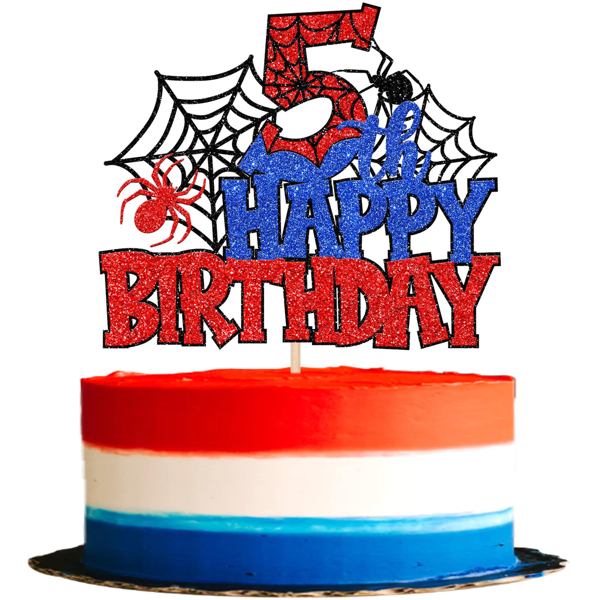 ZHUOWEISM Happy 5th Birthday Spider Web topper on cake with stick