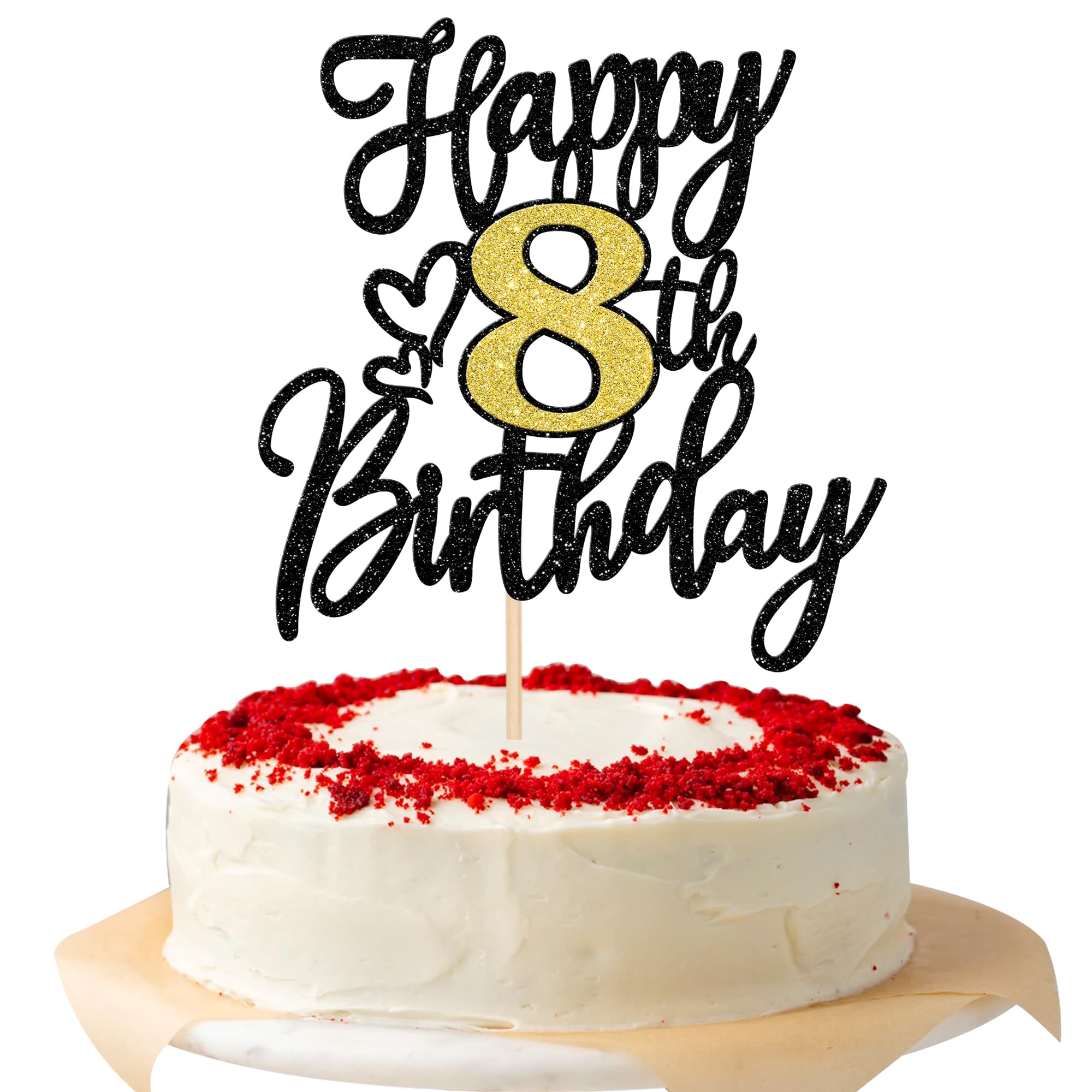 ZHUOWEISM happy 8th birthday cake topper with glitter finish for standout celebrations