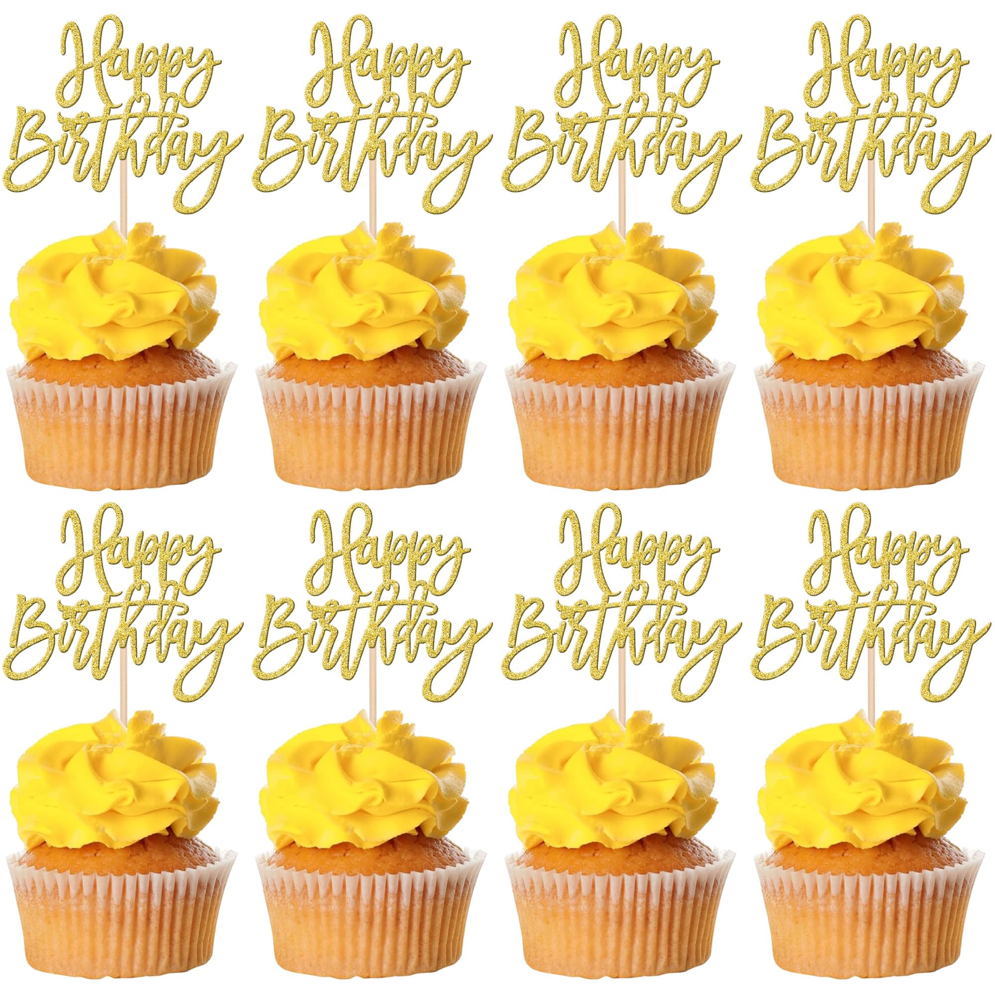 ZHUOWEISM Happy Birthday glitter cupcake toppers for eye-catching decoration.