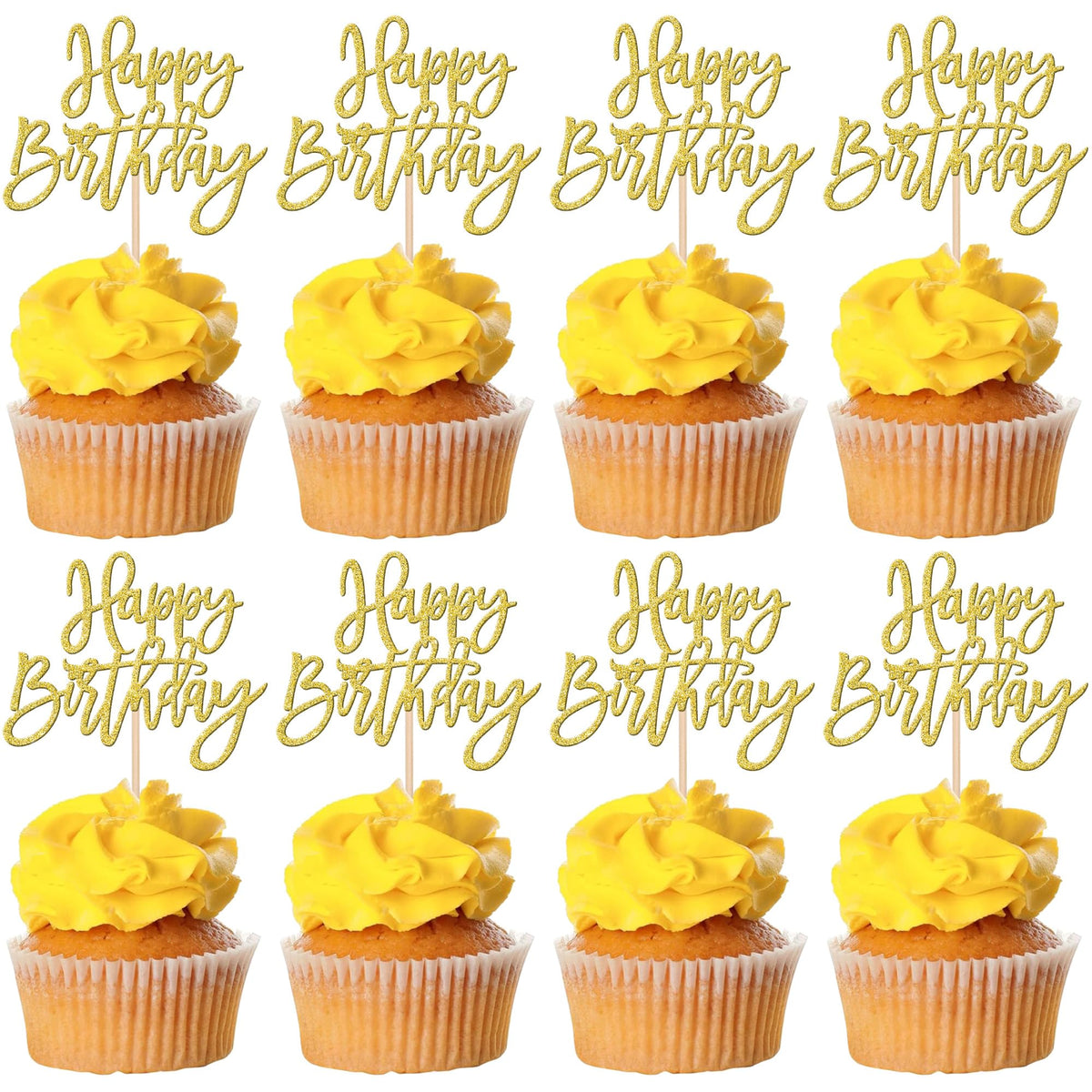 ZHUOWEISM Happy Birthday glitter cupcake toppers for eye-catching decoration.