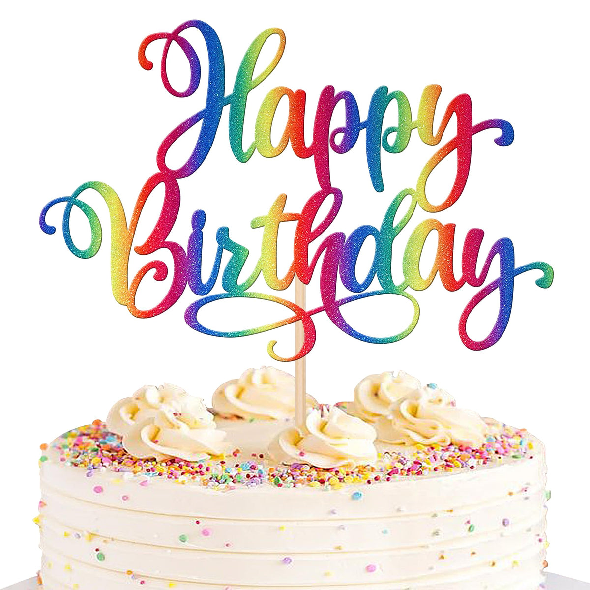 ZHUOWEISM glitter happy birthday topper front view adds sparkle to cakes