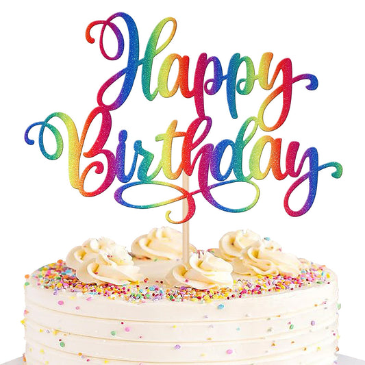 ZHUOWEISM glitter happy birthday topper front view adds sparkle to cakes