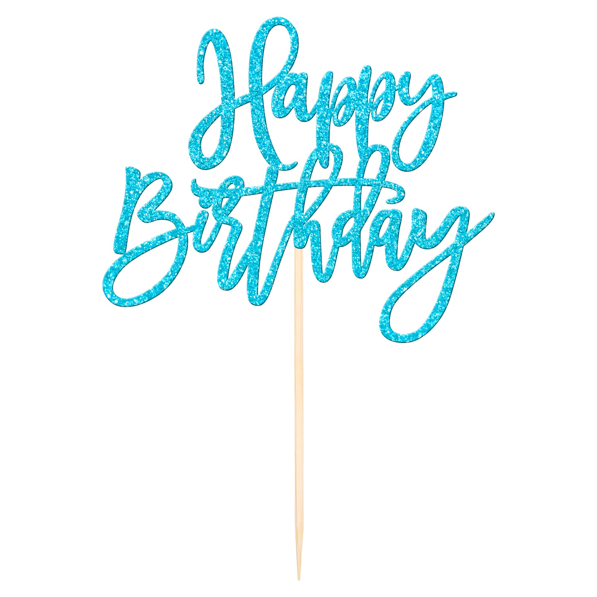 ZHUOWEISM Front view of glitter light-blue birthday cake topper