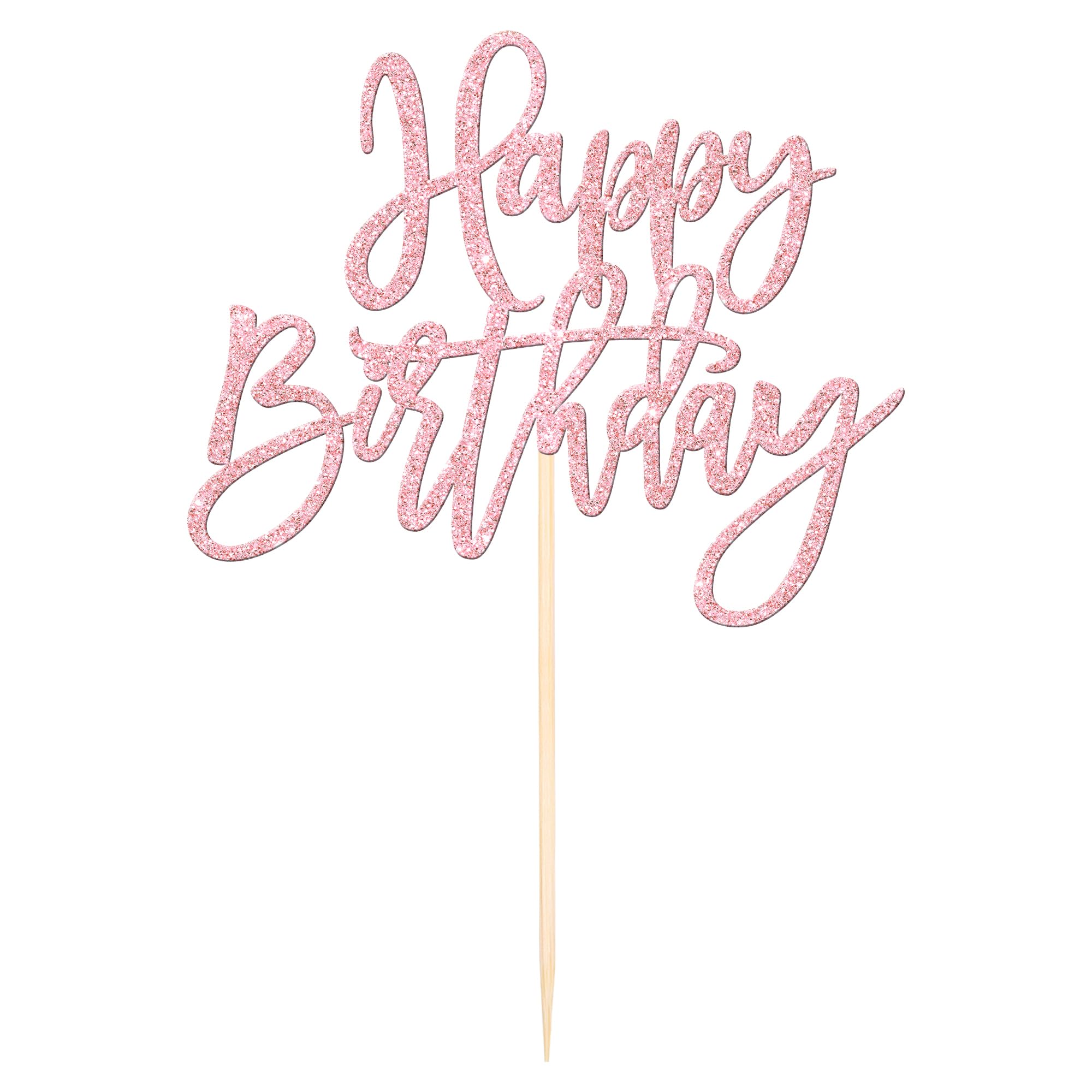 ZHUOWEISM Happy Birthday Topper glitter light pink assembled and ready to use