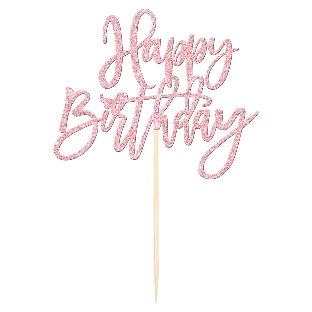 ZHUOWEISM Happy Birthday Topper glitter light pink assembled and ready to use