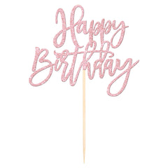 ZHUOWEISM Happy Birthday Topper glitter light pink assembled and ready to use